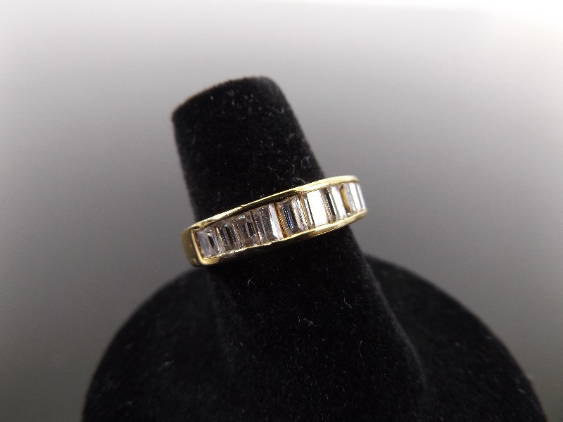 .925 Sterling Silver Baguette Crystal Vermeil Ring Size 6