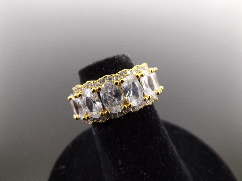 .925 Sterling Silver Faceted Crystal Vermeil Ring Size 4