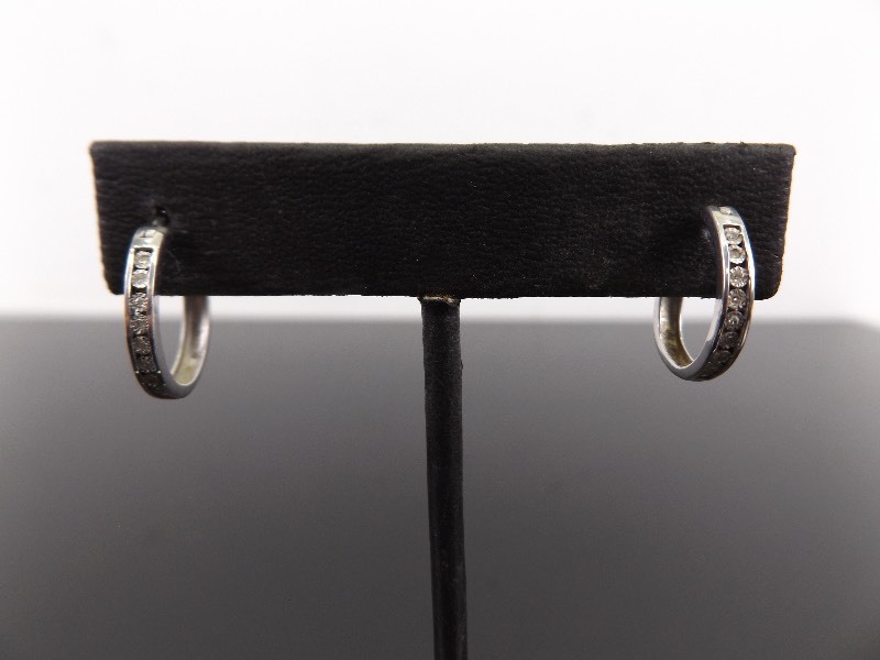 .925 Sterling Silver Diamond Hoop Earrings