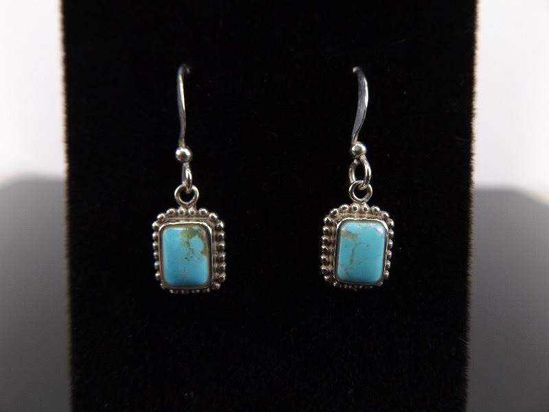.925 Sterling Silver Turquoise Cabochon Earrings