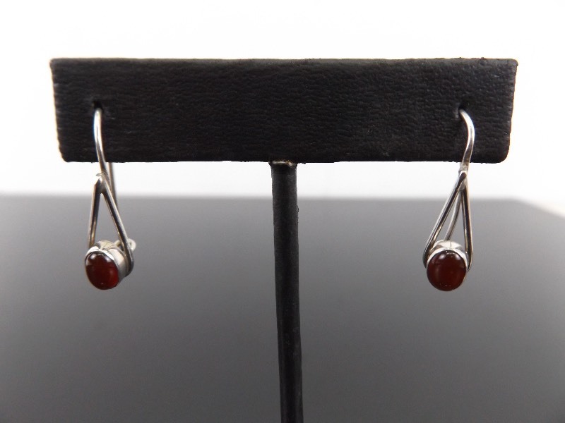 .925 Sterling Silver Carnelian Cabochon Earrings
