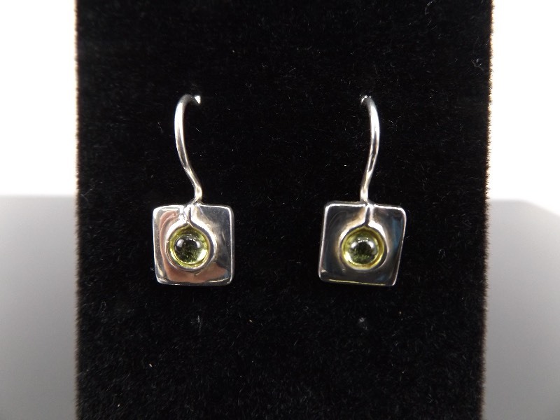 .925 Sterling Silver Peridot Cabochon Earrings