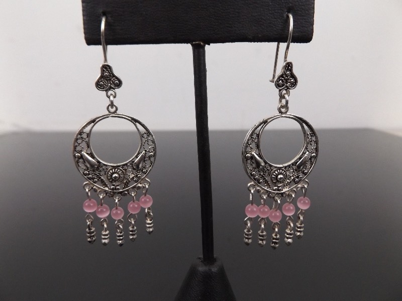 .925 Sterling Silver Pink&nbspChrysoberyl Cats Eye Dangle Earrings