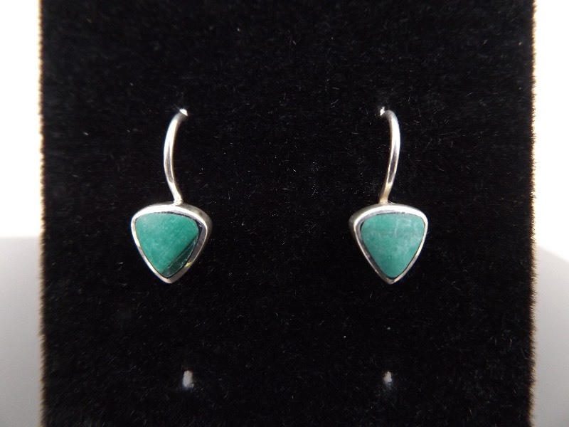 .925 Sterling Silver Malachite Heart Earrings