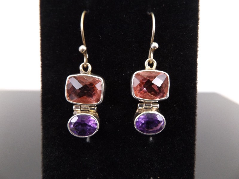 .925 Sterling Silver Faceted Crystal Hinged Dangle Earrings