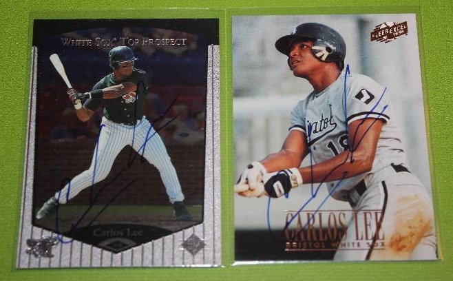 lot 24 image: 1996 Fleer Excel and 1998 SP Minors Carlos Lee In Person Autograph Lot