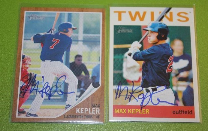 lot 26 image: 2011 and 2013 Topps Heritage Minors Max Kepler In Person Autograph Lot