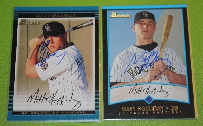 lot 27 image: 2001 and 2002 Bowman Matt Holliday In Person Autograph Lot