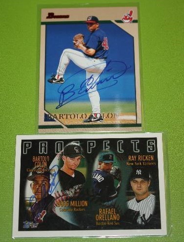 lot 29 image: 1996 Bowman and Topps Bartolo Colon In Person Autograph Lot