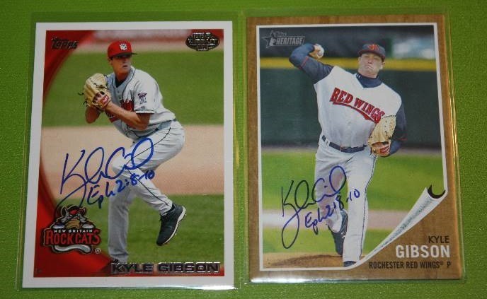 lot 30 image: 2010 Topps Pro Debut and 2011 Heritage Kyle Gibson In Person Autograph Lot