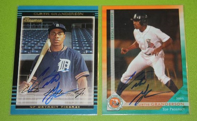 lot 32 image: 2003 Grandstand and 2002 Bowman Curtis Granderson In Person Autograph Lot