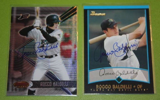 lot 34 image: 2001 Bowman and Bowmans Best Rocco Baldelli In Person Autograph Lot