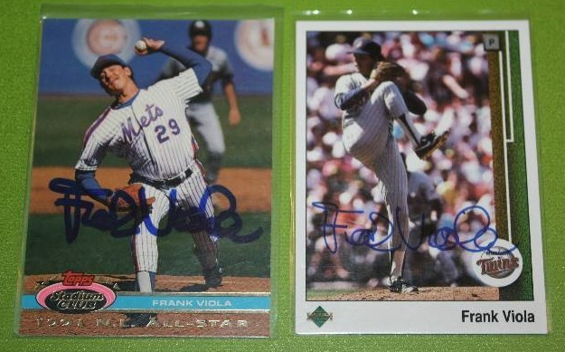 lot 42 image: 1989 Upper Deck and 1992 Stadium Club Frank Viola In Person Autograph Lot