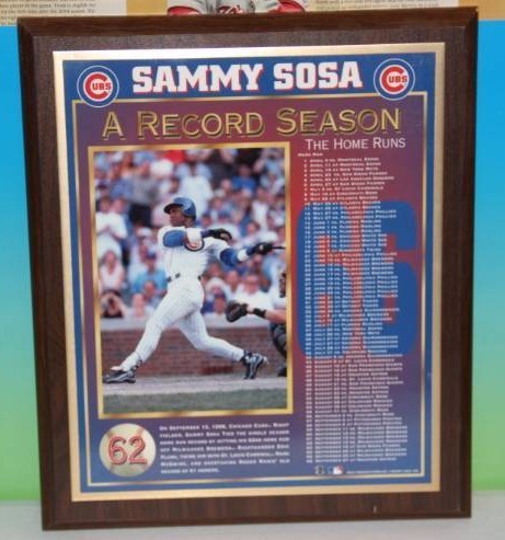 lot 64 image: 1998 Sammy Sosa 62 Home Run Season Plaque