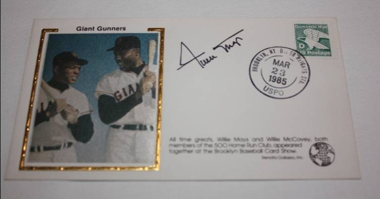 lot 80 image: Willie Mays Post Office Stamped Envelope