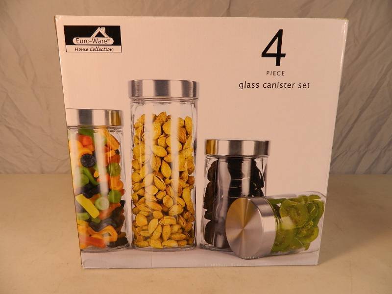 New 4 Piece Glass Canister Set