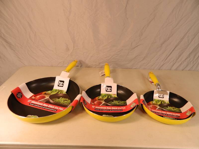 3 New Yellow Aluminum Fry Pans