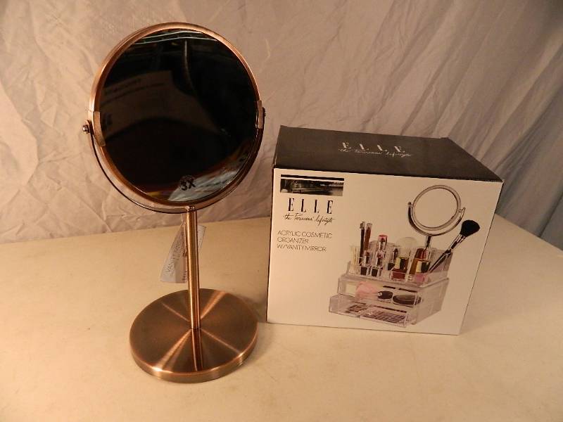 New Elle Pedestal Mirror and Cosmetic Organizer