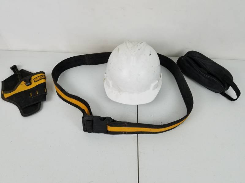 lot 25 image: Assortment of Tool Belt accessories & Safety Helmet