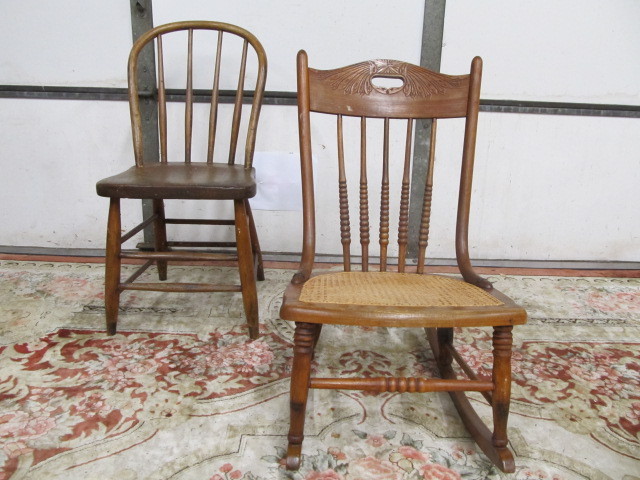 lot 40 image: 2 Small Antique wooden chairs - 1 Rocking