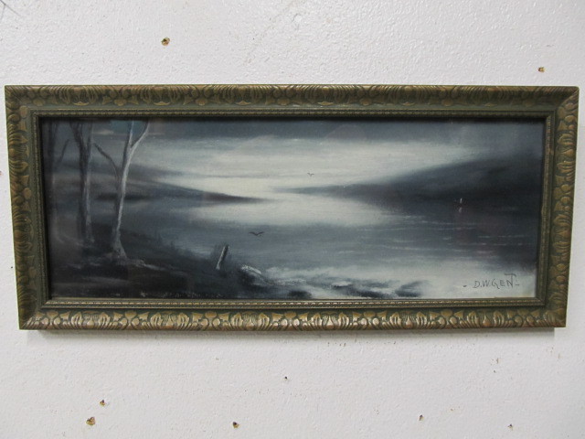 lot 49 image: Antique Landscape River Mouth Lithograph Signed