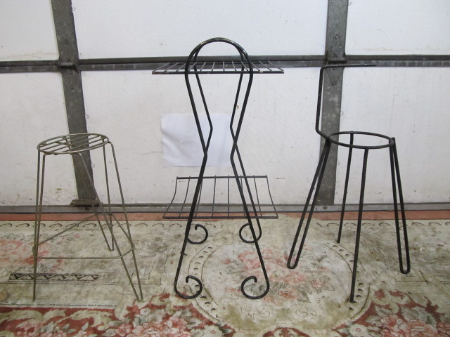 lot 56 image: 3 Vintage Mid Century Plant Stand Tables etc