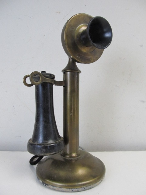 lot 116 image: Antique WESTERN ELECTRIC Brass Candlestick Telephone
