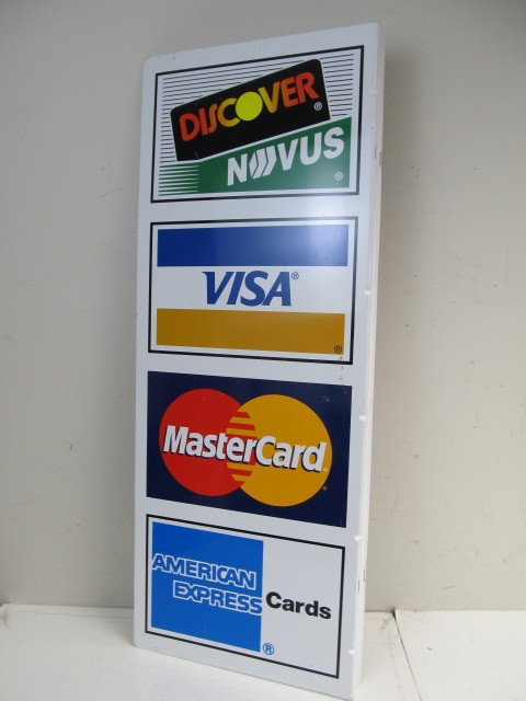 lot 64 image: Double Sided Metal Credit Card Flange sign