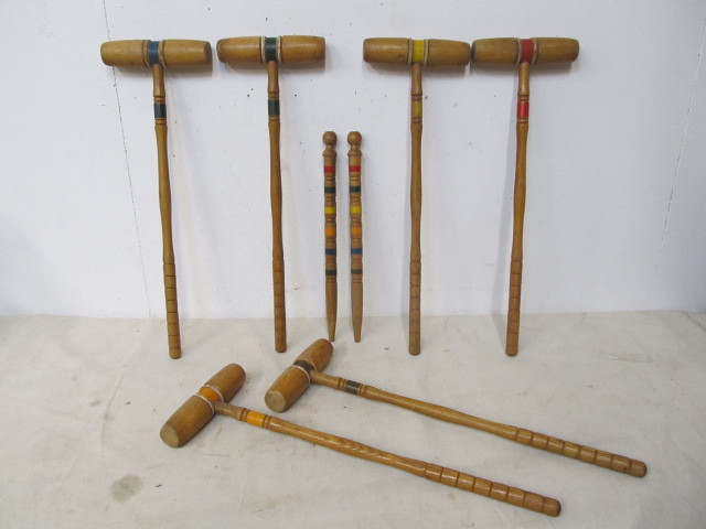 lot 78 image: Antique Wooden Croquet Set