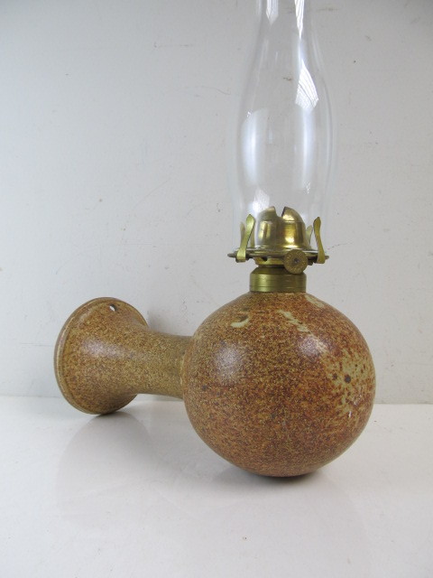 lot 91 image: Vintage Stoneware Oil Lamp Wall Sconce
