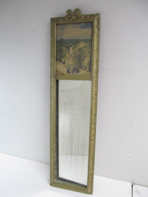 lot 92 image: Antique Narrow Wall Mirror wMountain Scene