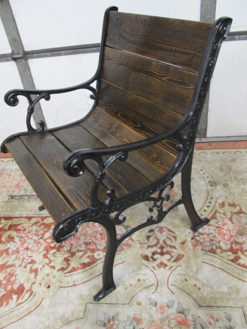 lot 6 image: Cast Iron Cedar Plank Short Park Bench
