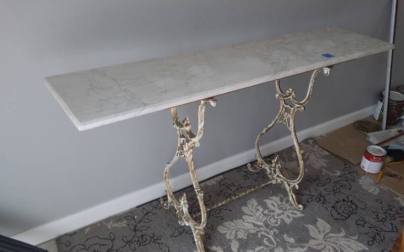 Marble Top Table With Cast Iron Base 55 Inches Long
