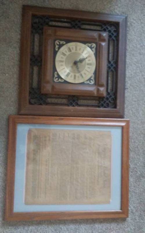 Framed Document & Wall Clock