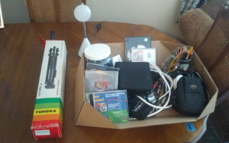 Assorted Office Supplies & Desk Lamp