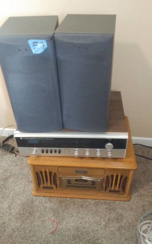Retro Style Record Player, Sherwood Stereo Receiver #S71108, Pair Of Yamaha Speakers