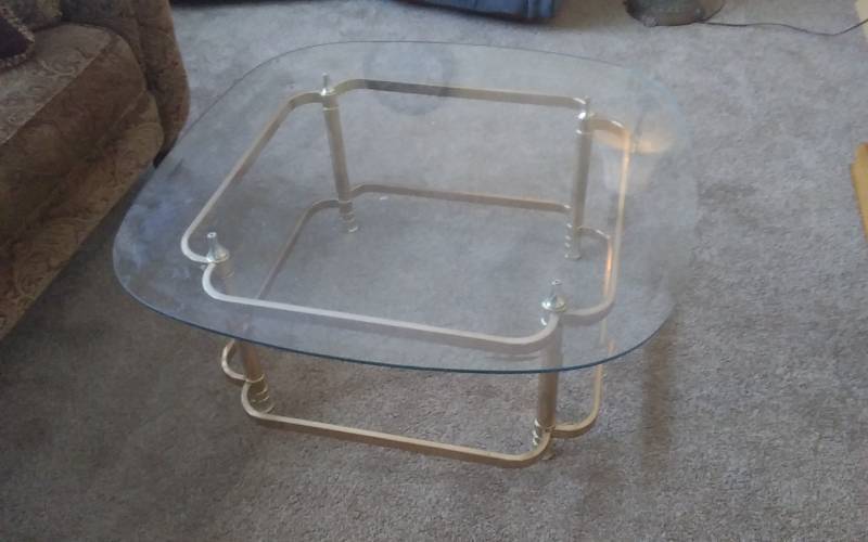 Glass Top Coffee Table With Brass Frame 35 Inches