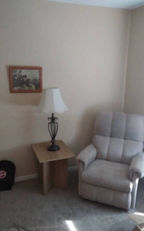 Recliner, End Table , Lamp & 3-Stooges Picture.