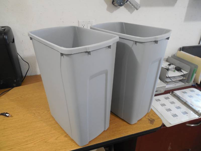 lot 20 image: (2) Knape & Vogt 18 in. H x 14 in. W x 9 in. D Plastic 35 Qt. Replacement Pull Out Trash Can in Gray