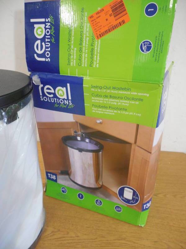 lot 27 image: Real Solutions for Real Life 20 in. H x 14 in. W x 13 in. D Plastic In-Cabinet Pivot Out Trash Can in Silver