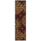 lot 6 image: Ottohome Collection Contemporary Damask Design Brown 2 ft. x 5 ft. Runner Rug