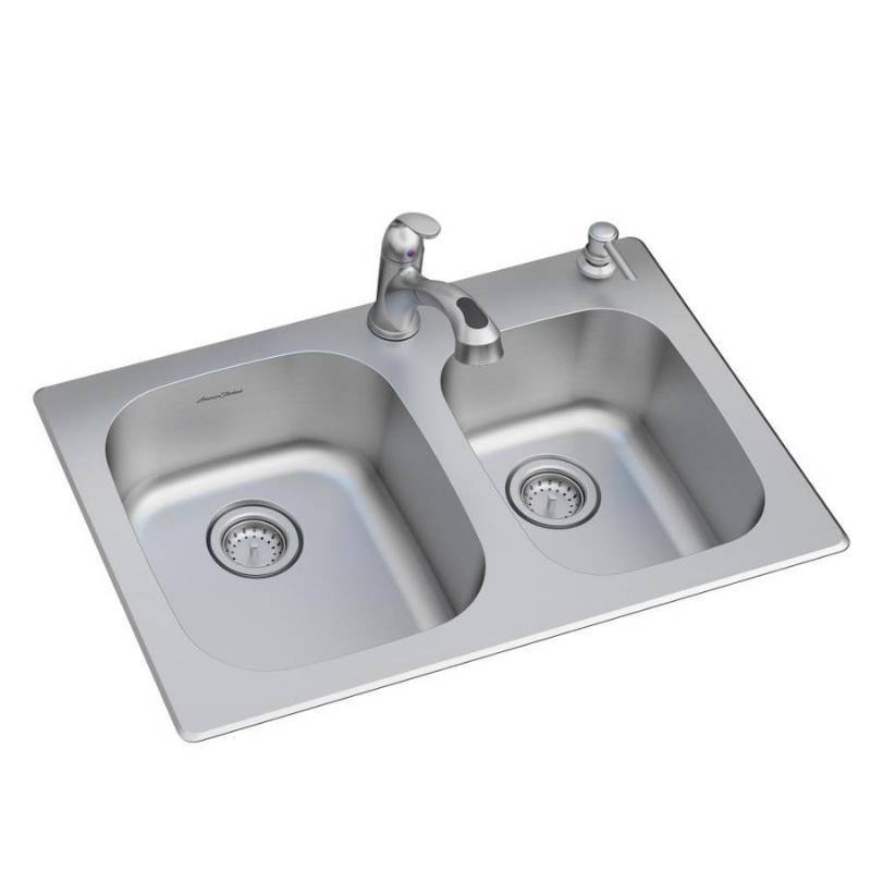 lot 55 image: American Standard Sullivan 33-in x 22-in Stainless Steel Double-Basin Drop-in 2-Hole Residential Kitchen Sink All-in-one Kit
