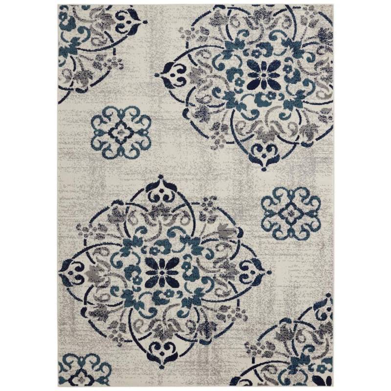 lot 97 image: Diagona Designs Jasmin Collection Contemporary Medallion Design Ivory and Navy 8 ft. x 10 ft. Area Rug