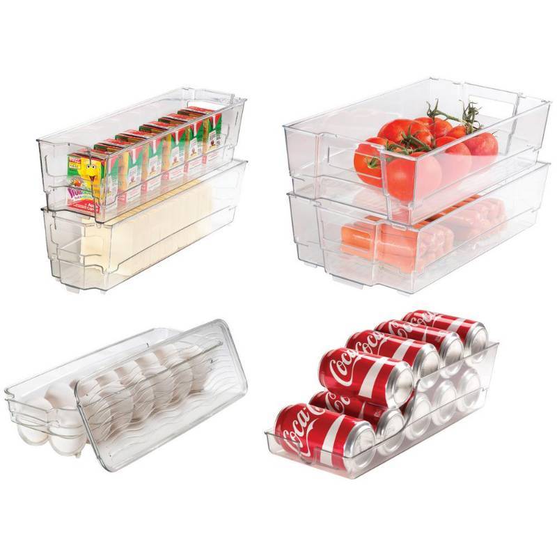 lot 26 image: CULINARY EDGE 7 Piece Refrigerator and Freezer Stackable Storage Organizer Bins with Built in Handles, Clear