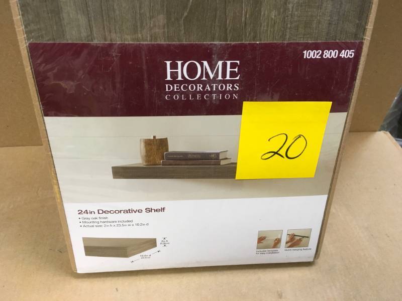 lot 20 image: Home Decorators Collection 23.6 in. W x 10.2 in. D x 2 in H Driftwood Gray Oak Floating Shelf in good condition
