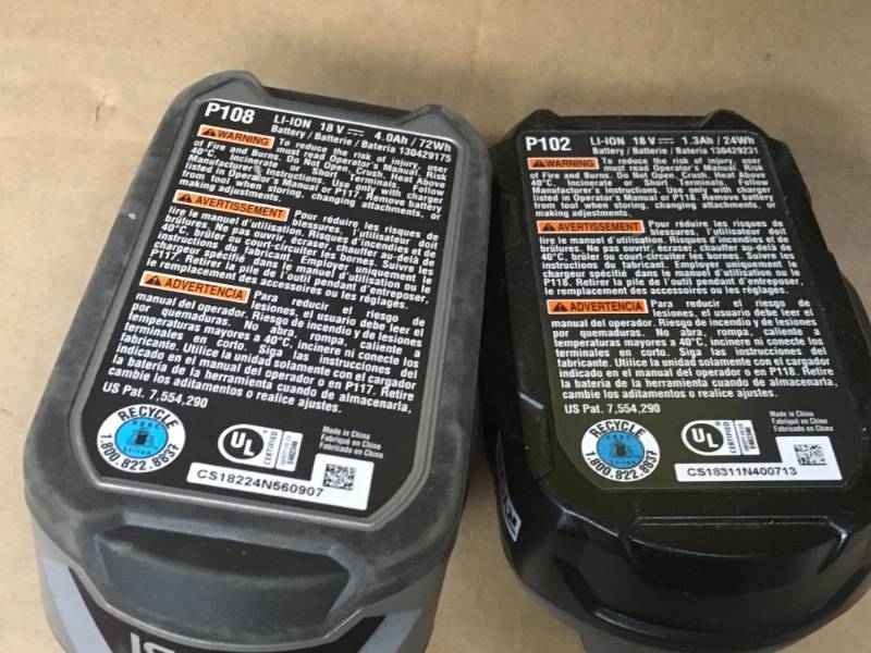 lot 27 image: ONE RYOBI 18-Volt ONE Lithium-Ion 4.0 Ah LITHIUM High Capacity Battery Pack PLUS ONE RYOBI LITHIUM 18V 1.3AH used in good condition
