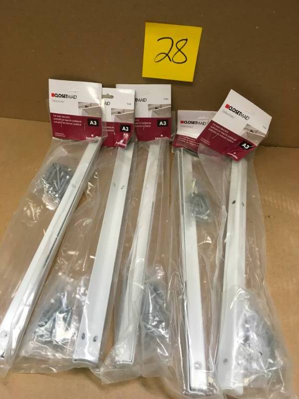 lot 28 image: ClosetMaid Selectives 14 in. White Metal Shelf Support Kit QTY 5 in good condition