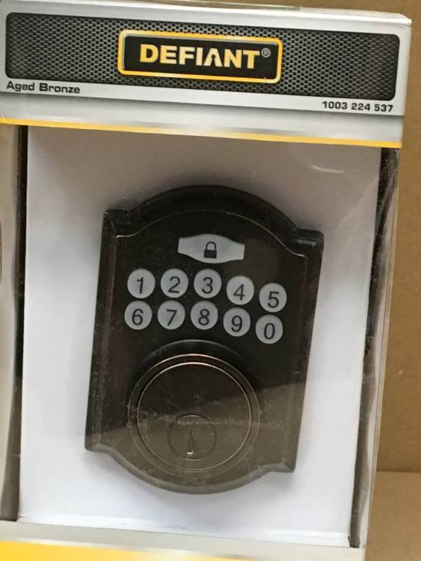 lot 44 image: Defiant Castle Aged Bronze Single Cylinder Electronic Keypad Deadbolt  in good condition