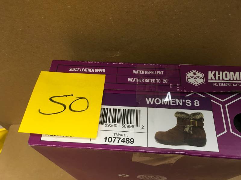 lot 50 image: Khombu Lindsay Womens All Weather SIZE 8 Brown Suede Leather Winter Boots  in good condition