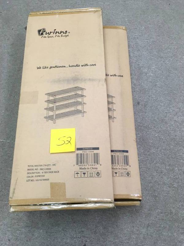 lot 52 image: Furinno Pine Solid Wood Espresso Color 4-Shelf Multipurpose Rack QTY 2  in good condition